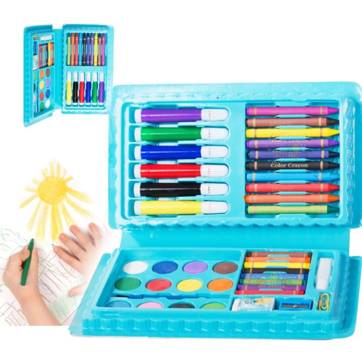 42 Pcs Color Set/Kit for Drawing & Painting Portable Art Box | 12 Water Colors, 6 Sketch pens, 10 Crayons, 8 Pastel Oil Colours, Sharpener, Eraser | Best Gift for Kids