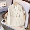 Smvp 2024 Autumn Winter New Office Elegant Temperament Metal Buttons Coat Ladies Vintage Double-breasted Black Outerwear Women. 