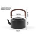 1.2L Lightweight Aluminum Alloy Camping Kettle with Wooden Handle Black And Gray Portable Outdoor Cooking Pot.