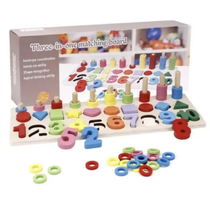 3 in 1 Wooden Montessori Learning Toy, 6-in-1 Wooden Blocks Puzzle ...