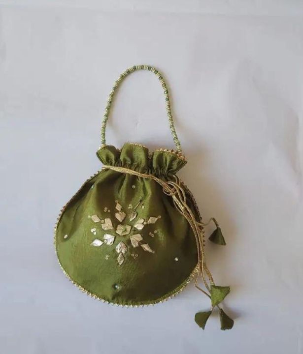 Fancy embroidered clutch/potli bag for wedding parties designer traditional potli gol bag with Handmade Gota work