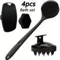 A four-piece bath brush set that can be used for back, face, body and head massage.. 