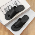 Flip-flops men's summer non-slip leisure indoor open-toed slippers soft bottom light black sandals flip-flops plus size sandals. 