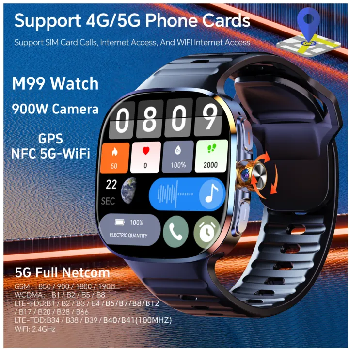 Original M99 Smartwatch with 2.4 Inch AMOLED Screen 4G/5G SIM Card Slot ...