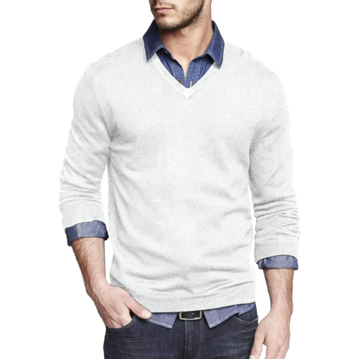 Men's%20Long%20Sleeve%20V%20Neck%20Pullover%20Sweater%20Slim%20Fit%20Knit%20Sweaters%20Lightweight%20Dress%20Casual%20Sweater%20Business%20Solid%20Color%20Outwear%20-%20Image%204