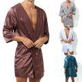 Men Bathrobes Summer Short Sleeve Homewear Silk Pajamas Bathrobe Mens Robes Sleepwear. 