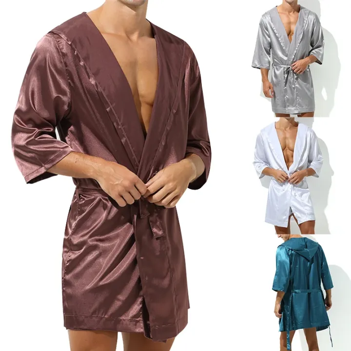 Men%20Bathrobes%20Summer%20Short%20Sleeve%20Homewear%20Silk%20Pajamas%20Bathrobe%20Mens%20Robes%20Sleepwear%20-%20Image%202