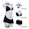 2 Pcs New Fashion Sexy Women Exotic Cosplay Maid Uniform Set Women's Cosplay Black Bow Tie Sexy Pajama Set. 