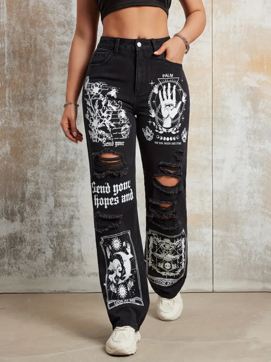 2025%20New%20Style%20Women's%20Jeans%20Women's%20Spring%20And%20Autumn%20New%20Hot%20Selling%20Street%20INS%20Same%20Style%20Print%20Ripped%20Straight%20Jeans%20-%20Image%203