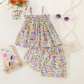 Summer Baby Girls 2 Pieces/Set Fragmented Flower Strap Top+Chiffon Shorts Cool Beach Daily Home Wear. 