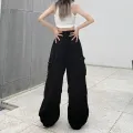 Casual Joggers Cargo Pants Women Solid Low Waist Pants Drawstring Wide Leg Baggy Trousers Y2k Streetwear Oversize Sweatpants. 