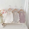 INS summer baby pit lace double button sling jumpsuit, baby girl simple and comfortable jumpsuit.