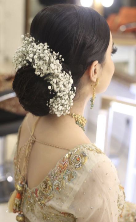 Artificial Babybreath Flower Hair Bun Gajra Crown - Wedding & Party Accessory