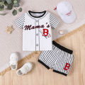 JOPGEEY Summer Baby Boy Casual Letter Baseball Printed Top and Striped Shorts Sports Suit.