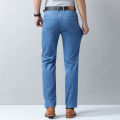 2026 New Spring Summer Ice Silk Thin Men's Light Blue Straight Slim Jeans Stylish Casual Stretch Denim Pants Classic Trousers 40. 