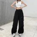 Casual Joggers Cargo Pants Women Solid Low Waist Pants Drawstring Wide Leg Baggy Trousers Y2k Streetwear Oversize Sweatpants. 