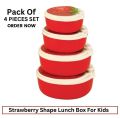 Strawberry Shape Lunch Box For Kids - Pack Of 4 PIECES SET, Strawberry Tiffin Box 4pcs Set.