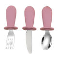 3-Piece Silicone Spoon and Fork Cutlery Set for Baby Food and Feeding Utensils, Children's Stainless Steel Spoon and Fork Cutler.
