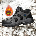Leather Men Boots Winter Fur Super Warm Snow Boots Men Winter Work Casual Shoes Sneakers High Top Rubber Ankle Boots. 