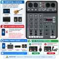 4 Channel Audio Mixer 48V Phantom Power USB Studio Sound Mixers Bluetooth DJ Console Mixing for Karaok.