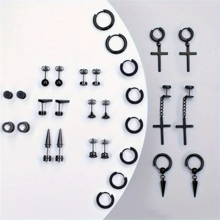 30pcs%20316L%20Stainless%20Steel%20Cross%20Stud%20Earrings%20Set%20for%20Men%20Women,Tragus%20Spiral%20Ear%20Cartilage%20Hypoallergenic%20Piercing%20Jewelry%20-%20Image%203