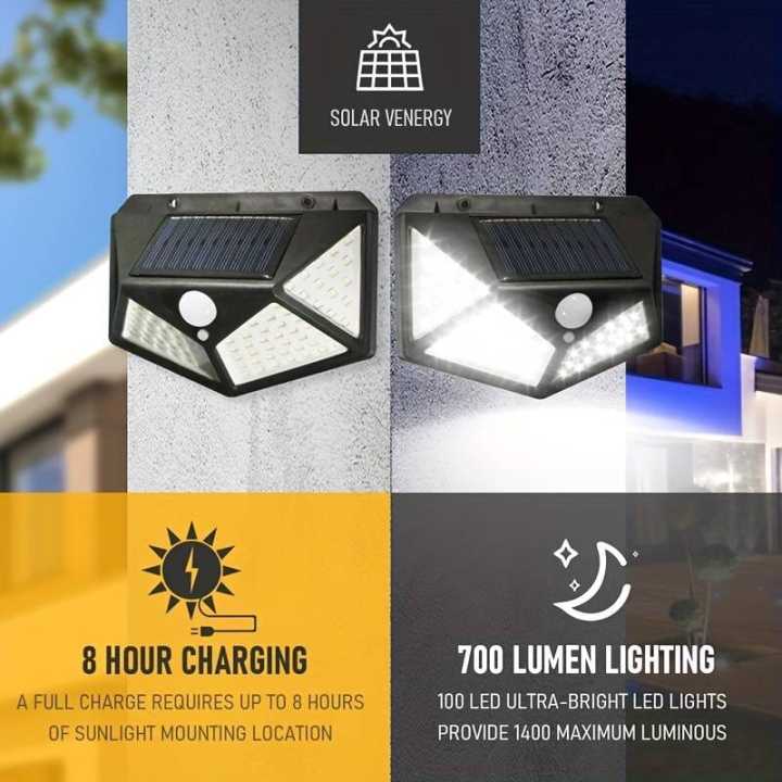 Solar Light - Motion Sensor Light 100 LED Outdoor Flood Sensor Spotlight Waterproof And Dustproof Solar light Upto 8 Hours Bettery Backup |best quality