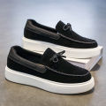 Designer Fashion British Style Flat Walking Shoes Casual Loafers Men Leather Shoes Luxury Dress Shoes Men Antiskid Driving Shoes. 