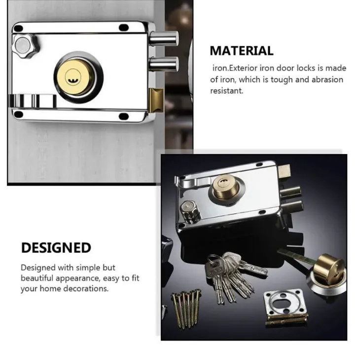 Iron Insurance Lock Antique Household Locks Door Padlocks Locking Anti ...
