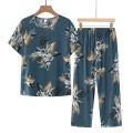 Casual Ice Silk Suit Loose Large Size Suit Short-sleeved Top Loose Two-piece Suit Plus Size Summer Outfits Pijamas Feminino. 