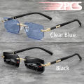 2PCS Metal Frame Colored Lenses for Women And Men Eyewear Unisex Luxury Fashion Sunglasses Rimless Rectangle Gradient Lens. 