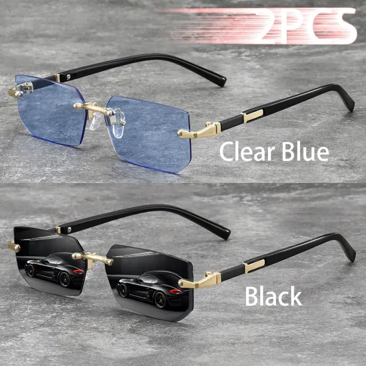 2PCS%20Metal%20Frame%20Colored%20Lenses%20for%20Women%20And%20Men%20Eyewear%20Unisex%20Luxury%20Fashion%20Sunglasses%20Rimless%20Rectangle%20Gradient%20Lens%20-%20Image%207