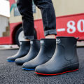 German Non-slip Rain Shoes Men Mid-calf Warm Rain Boots Plus Velvet Waterproof Shoes Kitchen Shoes Car Wash Fishing Shoes Women.