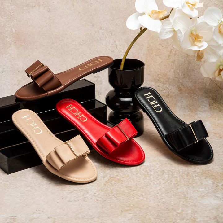 Women's Flat Shoes CHCH New Summer Bow Casual Slippers Black Commuting Woman Shoes