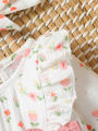 Baby Girl's All Seasons Long Sleeve Print Floral With Bow Daily Jumpsuit For Newborn-6M Clothes +Headband. 