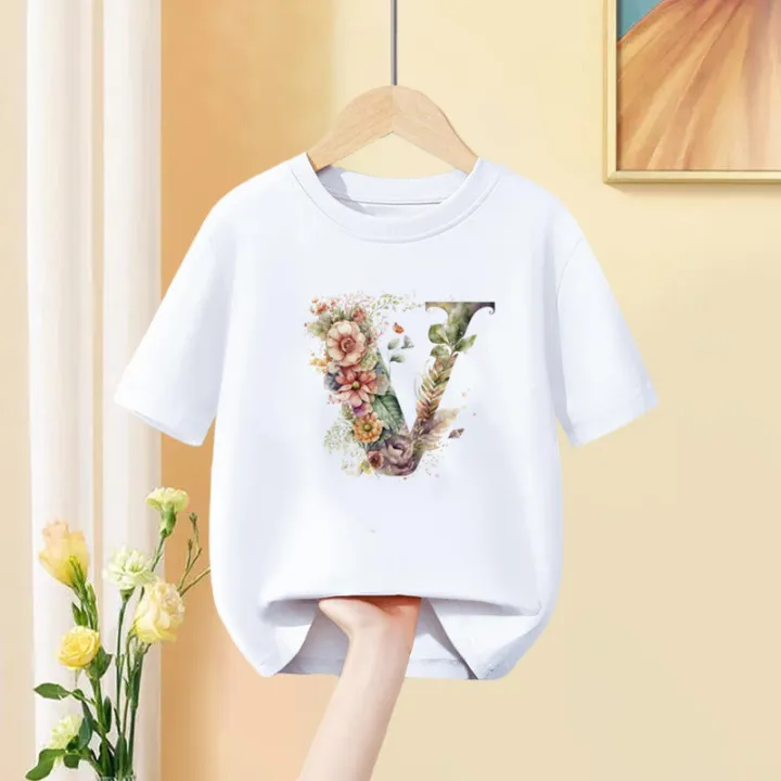 Girls%20T%20Shirt%20Custom%20Name%20Letter%20Combination%20Print%20Tshirt%20Flower%20Letter%20Font%20A%20B%20C%20D%20E%20F%20G%20Short%20Sleeve%20Kids%20Pink%20Tops%20-%20Image%204