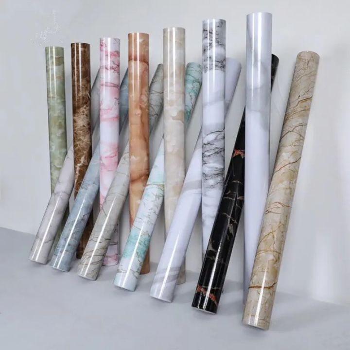 Waterproof Marble Self Adhesive Wallpaper Vinyl Film Wall Stickers Bathroom Kitchen Cupboard Room Decoration Sticky Paper Decal Home Decoration Anti-fouling Grease Kitchen