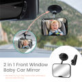 2-in-1 Black Adjustable Car Seat Mirror 360° Rotatable Shatterproof Suction Cups Easy Install for Rear-Facing Kids Monitoring.