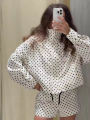 Fashion Polka Dot Shorts Sets For Women 2026 Spring Drawstring Bomber Jacket High Waist Shorts 2 Pieces Set Woman Outfits.