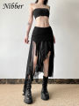 Nibber 2026 Summer Solid Color Simple All-match Casual Fimbriate High Street Trendy Cool Women's Laminated Ruffled Skirt.