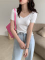 AOSSVIAO 2026 Basic V-neck Solid Thin Summer Pullover Women Female Knitted Ribbed Sweater Slim Short Sleeve Bodycon Sweater. 