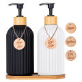 Strip Soap Dispenser with Bamboo Pump Refillable Shampoo Conditioner Hands and Dishes Soap Dispenser Bottle for Kitchen Bathroom. 