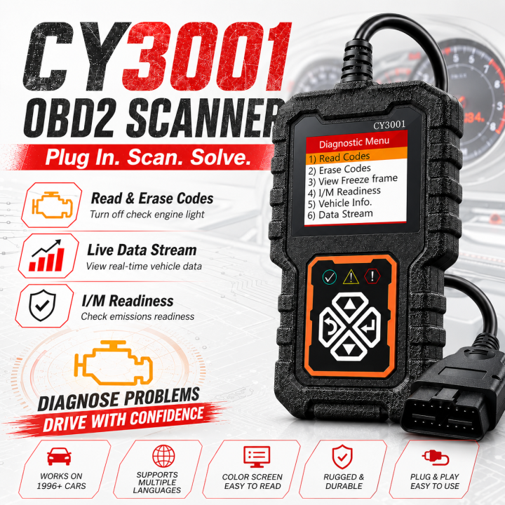 Creader 3001 OBD2 Scanner, Engine Fault Code Reader Mode 6 CAN Diagnostic Scan Tool for All OBDII Protocol Cars Since 1996