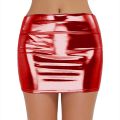 PU Leather Short Skirts for Women Club Prom Performance Solid High Waist Mini Skirt Gold Red Shine Bright Fladas Mujer XXL.