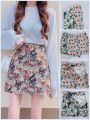 Women Trending Korean Style High Waist Floral Print Comfy Mini Skirts.. 