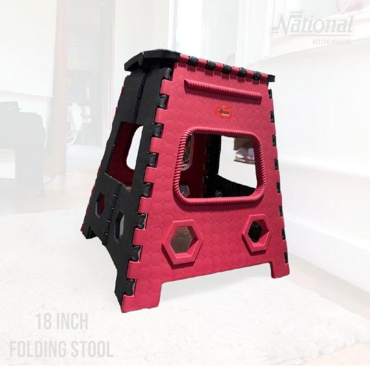 18 Inches Super Strong Folding Step Stool for Adults and Kids, Kitchen Stepping Stools, Garden Step Stool Portable Stool (Red - Black)