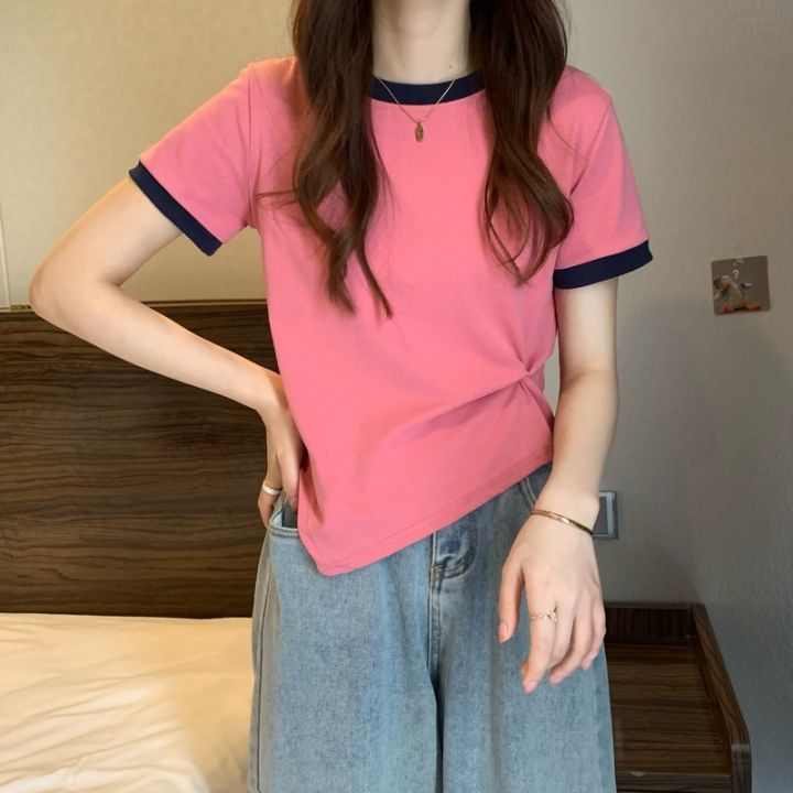 Patchwork%20Colors%20Crew%20Neck%20Crop%20Top%20Women%20Fashion%20Niche%20Design%20Short%20Sleeve%20Tee%20Y2K%20Streetwear%20New%20Summer%20Top%20Women%20-%20Image%206