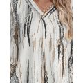 Plus Size Women's Casual New Casual V-neck Printed Fashionable Curved Hem Rolled Sleeve Shirt. 