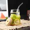 Ribbed & Round Glass Sipper with Glass Straw, Tumbler Can Lid Ribbed Square Glass Mug with Straw, Mason Jars With Cover, Mug for Fruit Juice Milk & Coffee Mug.. 