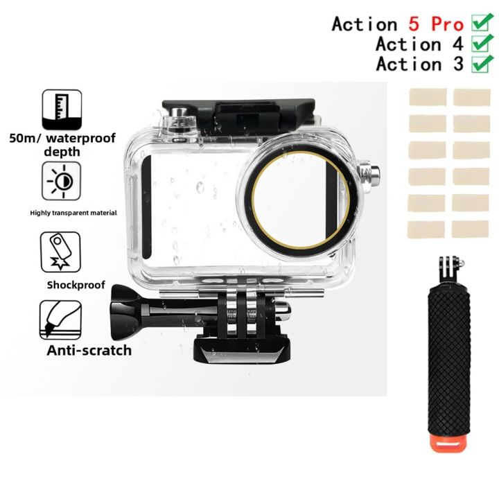 For Action 5 Pro Waterproof Case Diving Underwater 50M/164FT Protective House Shell for Action 5 Pro 4 3 Accessory