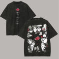 Akatsuki Naruto Pain Itachi Cotton Washed T-shirt 2026 Summer New Retro Style Retro Street Dress Anime Pattern Men's T-shirt. 